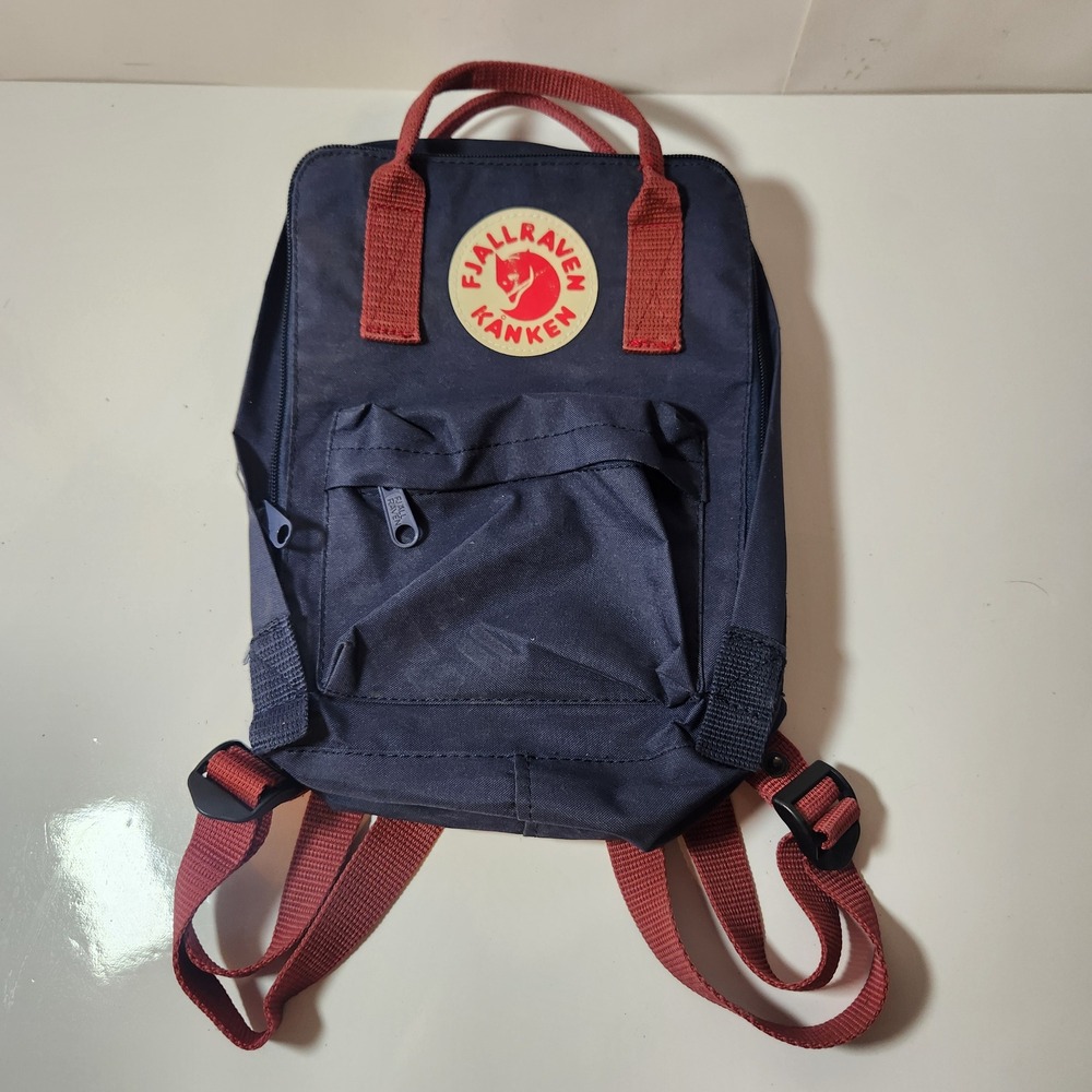 Fjallraven Kanken Mini Backpack Navy Blue Ox Red Straps Small Daypack Bag